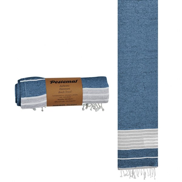 Πετσέτα Θαλάσσης Pestemal Βαμβακερή Dark Blue 90x180εκ. Summer tiempo 42-823 (Ύφασμα: Βαμβάκι 100%, Χρώμα: Μπλε) - SUMMER tiempo - 42-823-dark blue